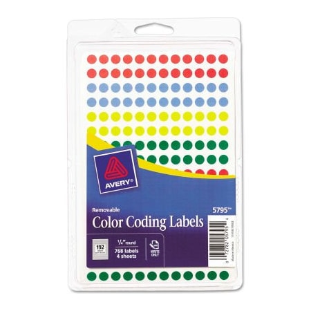 Avery Avery  Removable Self-Adhesive Color-Coding Labels, 1/4" Dia, Assorted, 768/Pack 5795